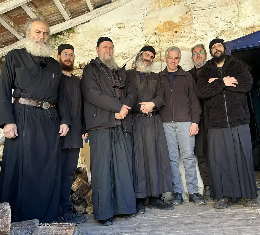 Monks and Chris Mellen at monestary